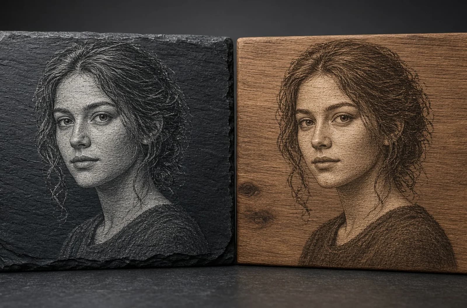Photo Engraving on Slate vs. Wood: Which Material Fits the Image?