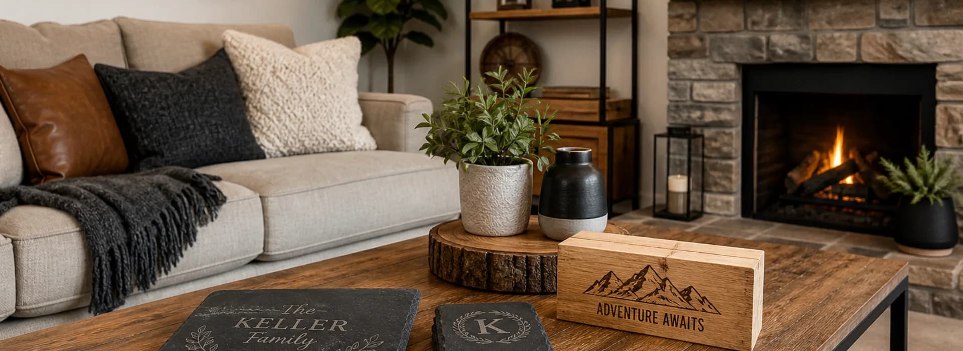 Engraved Slate Coaster Set