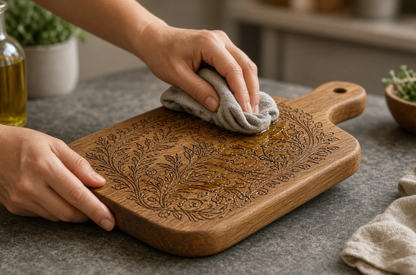 Custom fabrication detail related to engraved cutting boards
