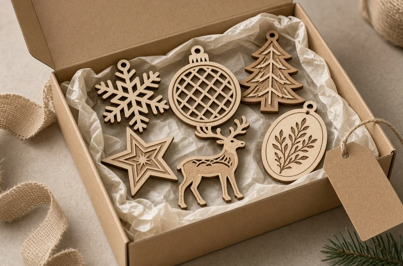 Finished custom product inspiration for custom laser-cut holiday ornaments