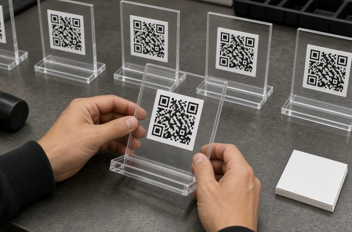 Custom fabrication detail related to acrylic QR code signs