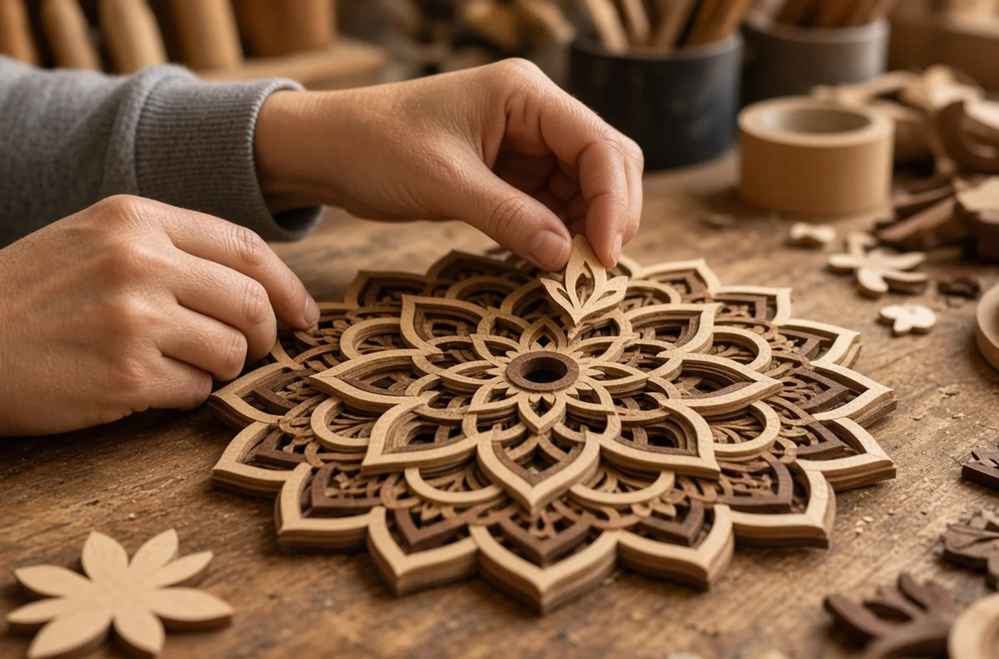 Laser-Cut Handicraft Projects: Layering Traditional Ideas with Precision example and material inspiration