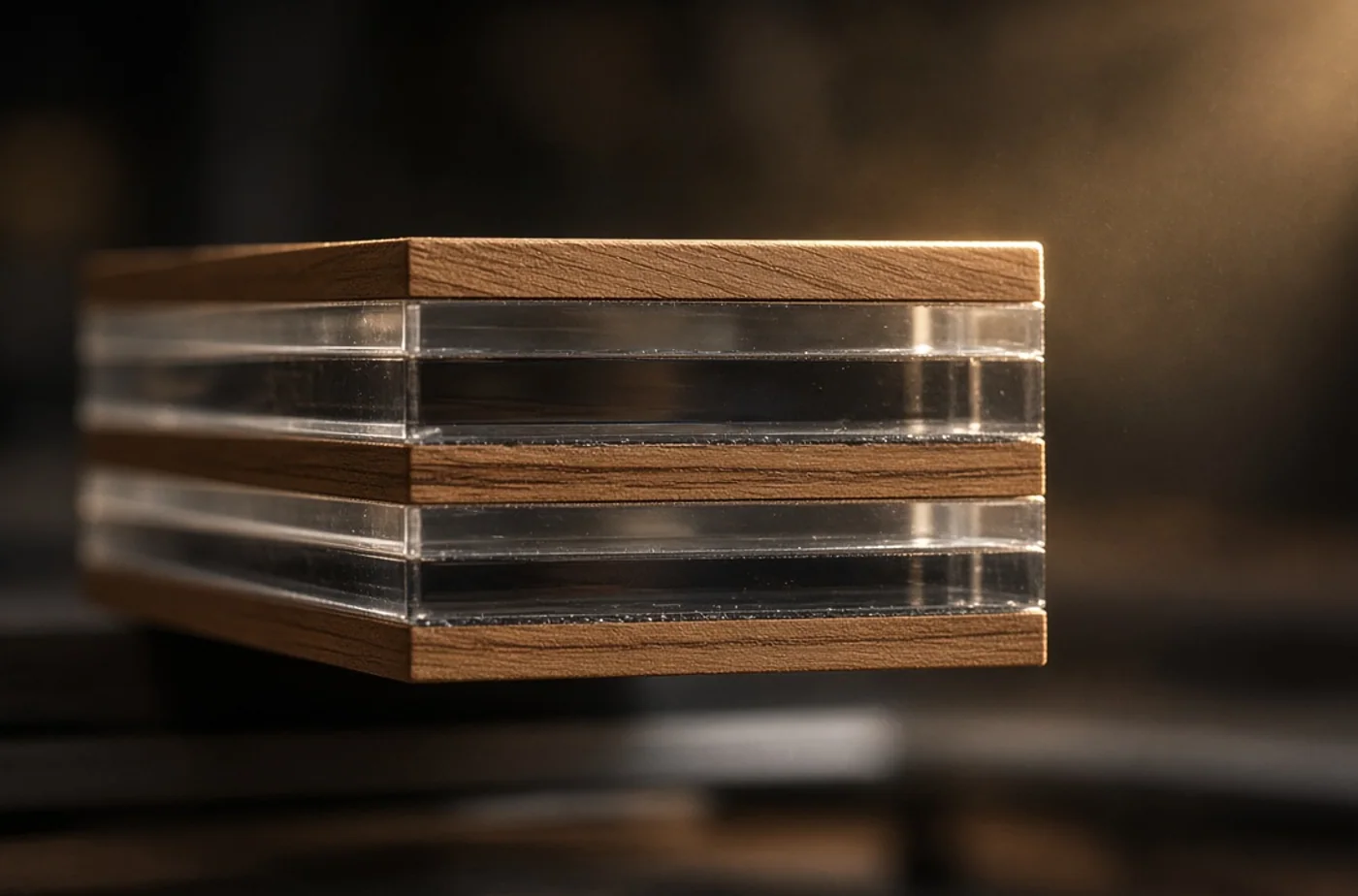 Custom fabrication detail related to layered wood and acrylic sign design