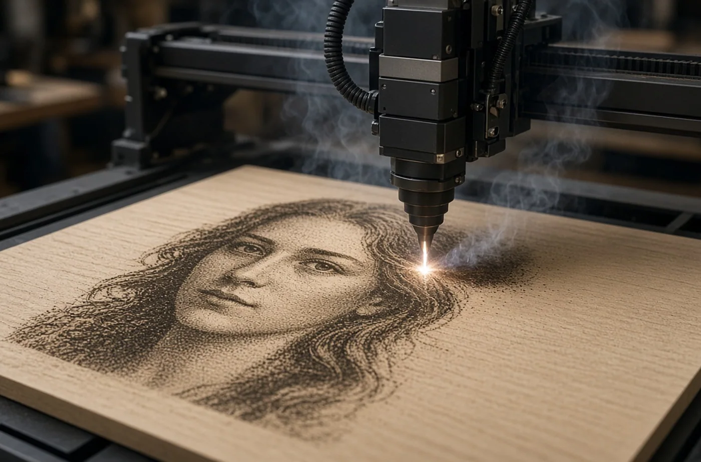 Custom fabrication detail related to photo engraving on wood